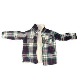 Old Navy Boys 4T Sherpa Lined Plaid Flannel Jacket Green Red Black